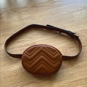 Camel Brown Quilted Belt Bag crossbody